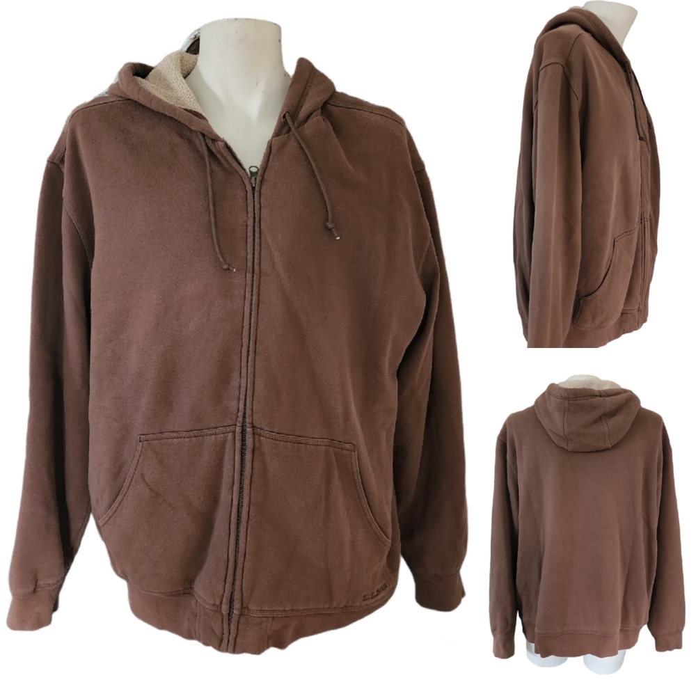 Vtg. L. L. Bean Katahdin Iron Works Brown Fleeced Lined Hooded Sweatshirt XL
